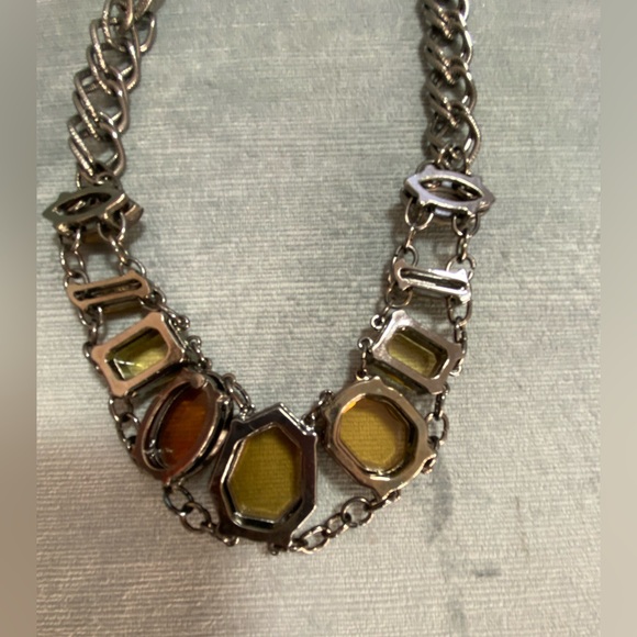Chico’s bib choker collar style faceted stone topaz/gold, gunmetal chain 15-20” - Picture 12 of 15